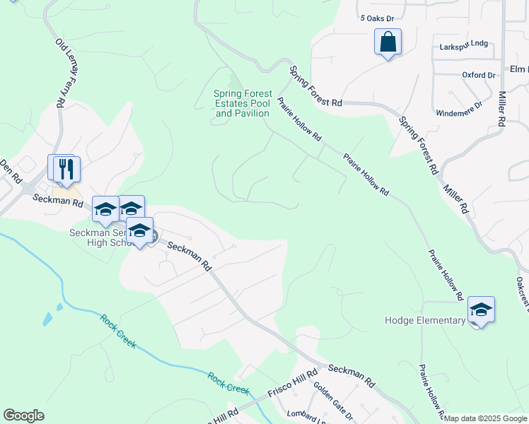 map of restaurants, bars, coffee shops, grocery stores, and more near 2840 East Springview Drive in Imperial