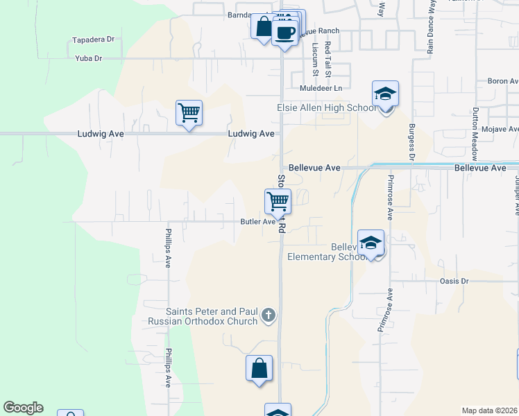 map of restaurants, bars, coffee shops, grocery stores, and more near 863 Butler Avenue in Santa Rosa