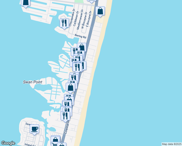 map of restaurants, bars, coffee shops, grocery stores, and more near 10 81st Street in Ocean City
