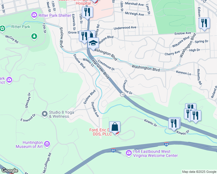 map of restaurants, bars, coffee shops, grocery stores, and more near 149 Ferguson Court in Huntington
