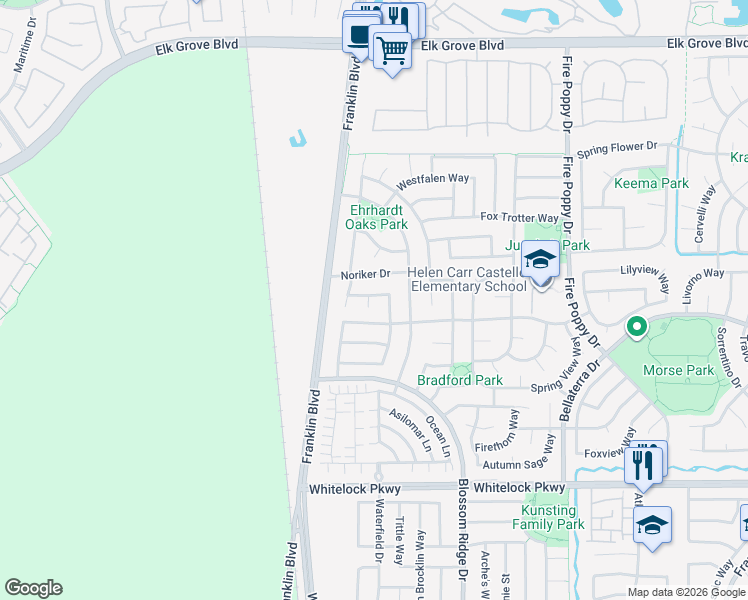 map of restaurants, bars, coffee shops, grocery stores, and more near 8943 Criollo Court in Elk Grove
