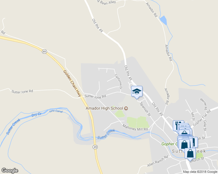 map of restaurants, bars, coffee shops, grocery stores, and more near 273 Amapola Drive in Sutter Creek