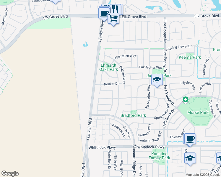 map of restaurants, bars, coffee shops, grocery stores, and more near 8943 Criollo Court in Elk Grove