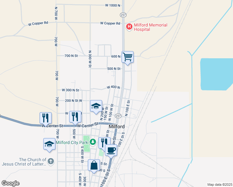 map of restaurants, bars, coffee shops, grocery stores, and more near 233 North 100 West Street in Milford