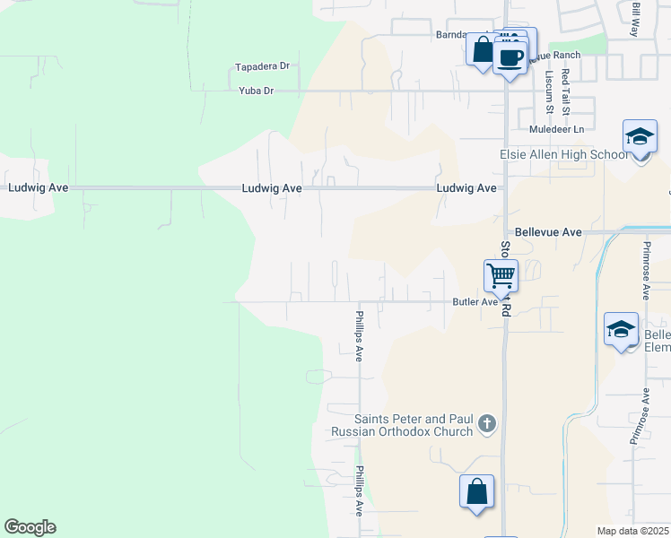 map of restaurants, bars, coffee shops, grocery stores, and more near 1043 Butler Avenue in Santa Rosa