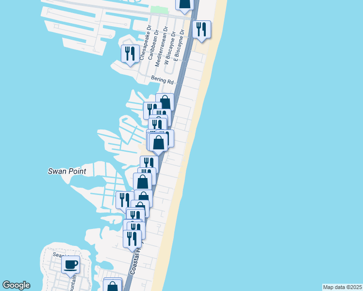 map of restaurants, bars, coffee shops, grocery stores, and more near 10 81st Street in Ocean City