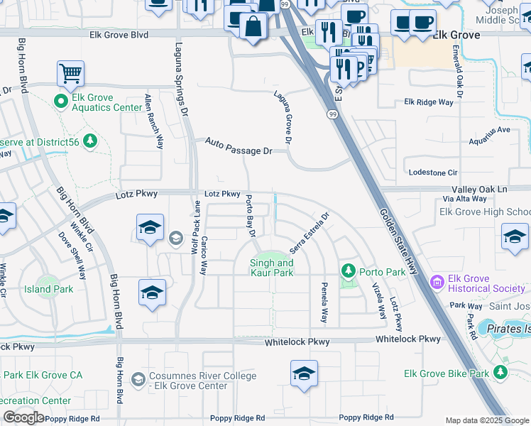 map of restaurants, bars, coffee shops, grocery stores, and more near 8472 Calheta Way in Elk Grove