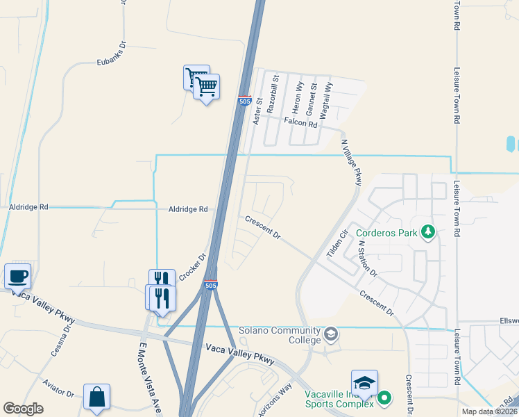 map of restaurants, bars, coffee shops, grocery stores, and more near 1000 Carlisle Court in Vacaville