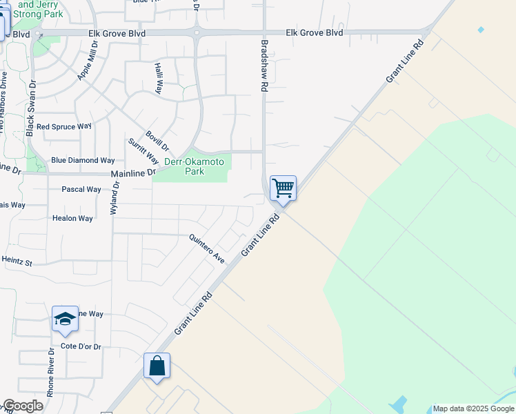 map of restaurants, bars, coffee shops, grocery stores, and more near 9673 Sedgefield Circle in Elk Grove