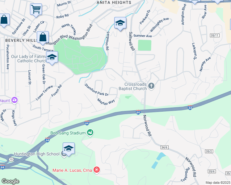 map of restaurants, bars, coffee shops, grocery stores, and more near 715-729 Oxford Dr in Huntington