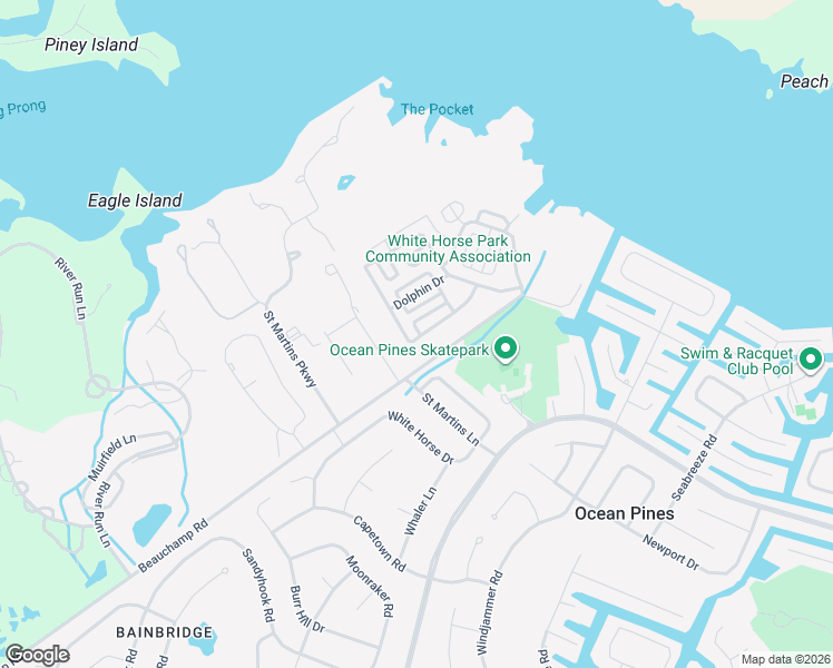 map of restaurants, bars, coffee shops, grocery stores, and more near 273 Woodhaven Court in Ocean Pines