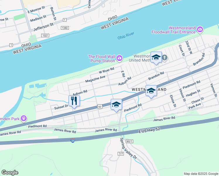 map of restaurants, bars, coffee shops, grocery stores, and more near 425 Jefferson Rd in Huntington