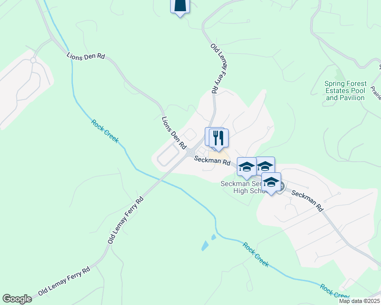 map of restaurants, bars, coffee shops, grocery stores, and more near Old Lemay Ferry Rd & Seckman Rd in Imperial
