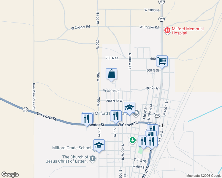 map of restaurants, bars, coffee shops, grocery stores, and more near 528 West 300 North Street in Milford