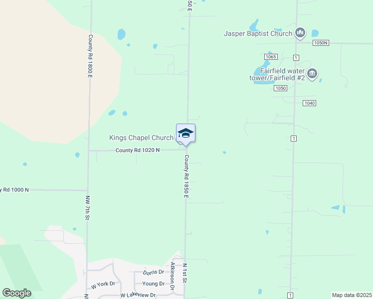map of restaurants, bars, coffee shops, grocery stores, and more near 2013 County Road 1020 North in Fairfield