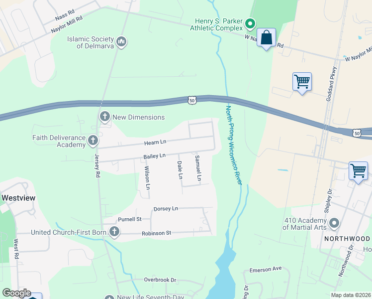 map of restaurants, bars, coffee shops, grocery stores, and more near 414 Hearn Lane in Salisbury