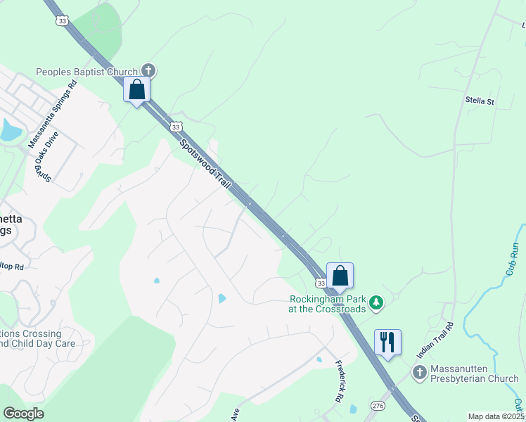 map of restaurants, bars, coffee shops, grocery stores, and more near 4111 Spotswood Trail in Penn Laird