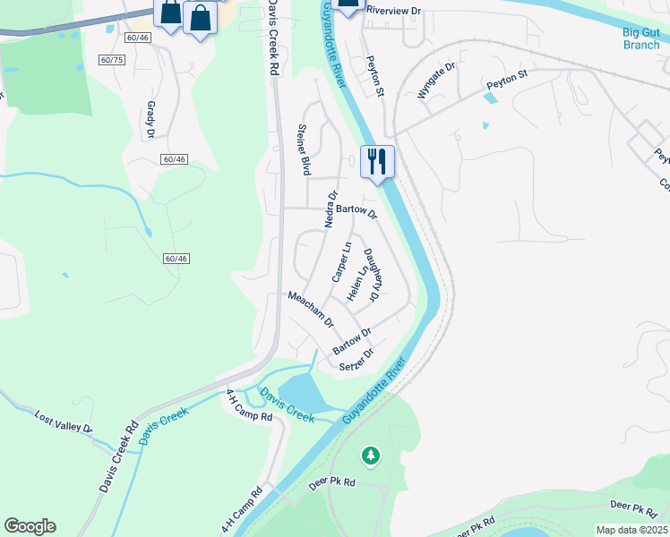 map of restaurants, bars, coffee shops, grocery stores, and more near 220 Carper Lane in Barboursville
