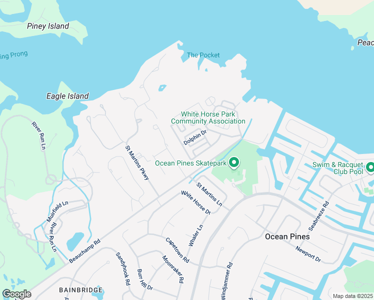 map of restaurants, bars, coffee shops, grocery stores, and more near 227 Timberline Circle in Ocean Pines