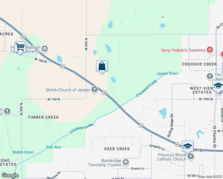 map of restaurants, bars, coffee shops, grocery stores, and more near 1850 Indiana 56 in Jasper