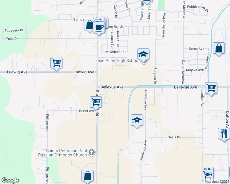 map of restaurants, bars, coffee shops, grocery stores, and more near 700 Bellevue Avenue in Santa Rosa