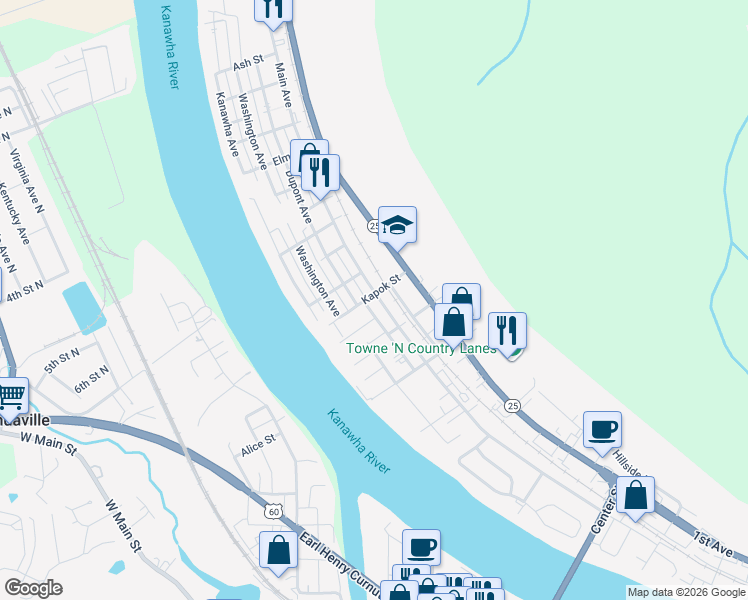 map of restaurants, bars, coffee shops, grocery stores, and more near 1102 Kapok Street in Nitro