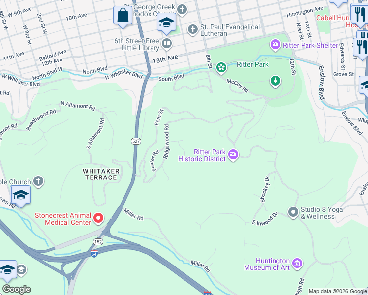 map of restaurants, bars, coffee shops, grocery stores, and more near 4 Southwood Drive in Huntington