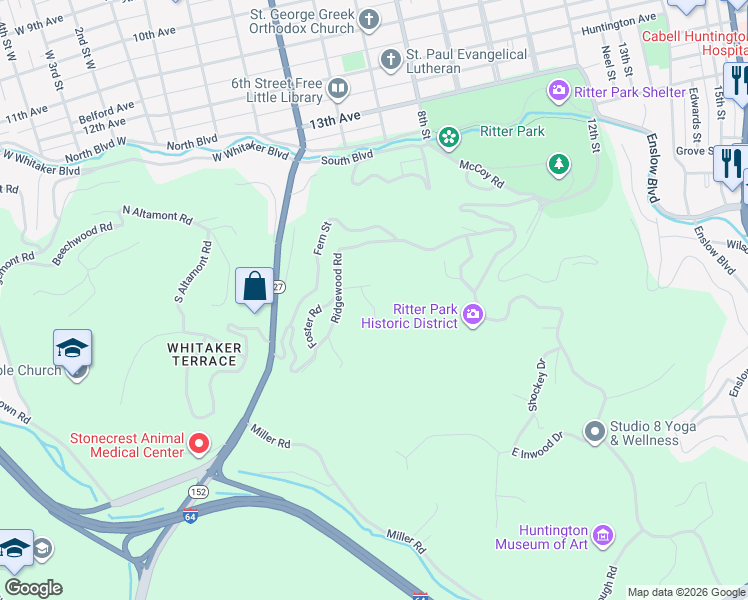 map of restaurants, bars, coffee shops, grocery stores, and more near 4 Southwood Drive in Huntington
