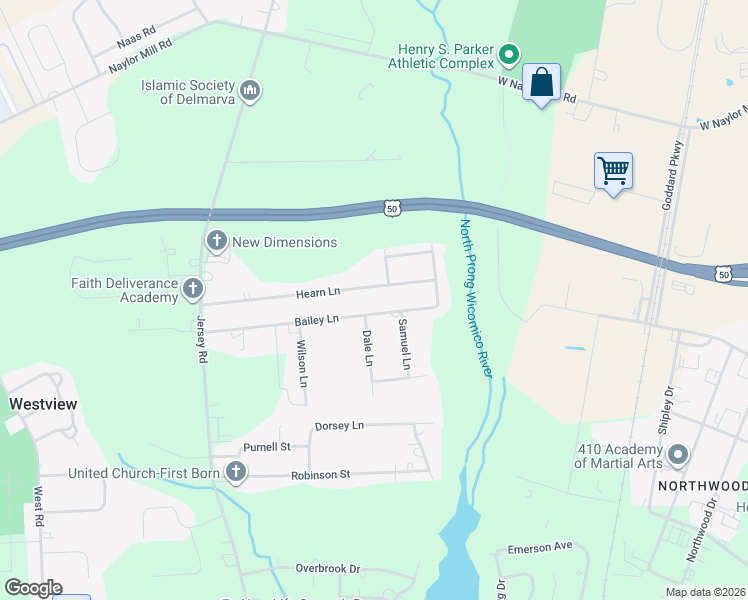 map of restaurants, bars, coffee shops, grocery stores, and more near 414 Hearn Lane in Salisbury