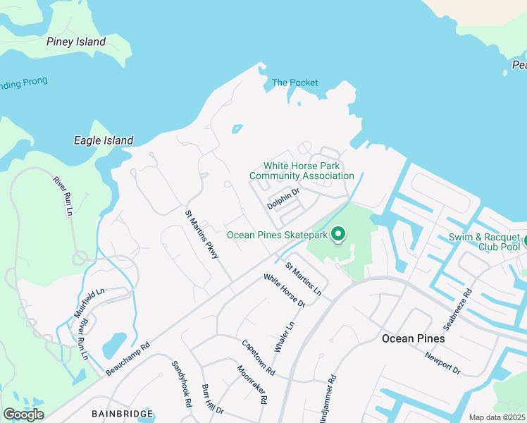 map of restaurants, bars, coffee shops, grocery stores, and more near 227 Timberline Circle in Ocean Pines