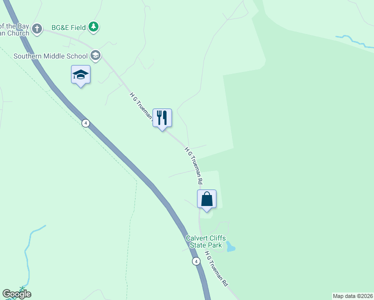 map of restaurants, bars, coffee shops, grocery stores, and more near 10021 H G Trueman Road in Lusby