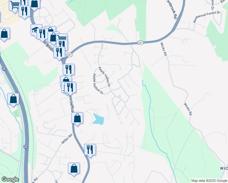 map of restaurants, bars, coffee shops, grocery stores, and more near 1298 Apple Hollow Drive in Arnold
