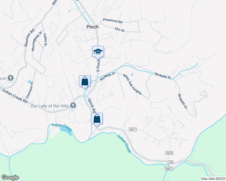 map of restaurants, bars, coffee shops, grocery stores, and more near 827 McNabb Heights Drive in Elkview