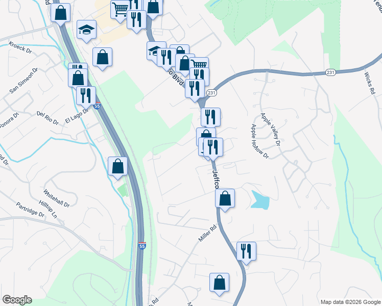 map of restaurants, bars, coffee shops, grocery stores, and more near 8 Milanna Drive in Arnold