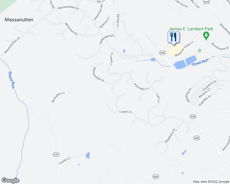 map of restaurants, bars, coffee shops, grocery stores, and more near 2489 Lanier Lane in McGaheysville