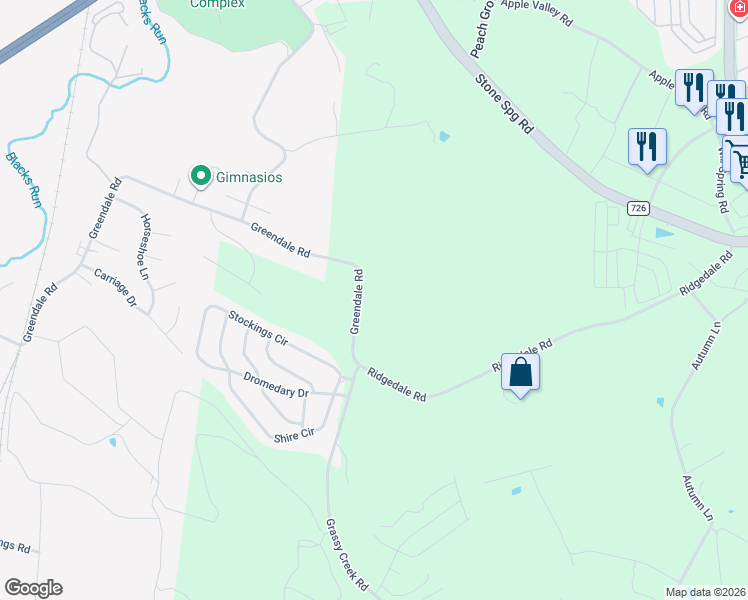 map of restaurants, bars, coffee shops, grocery stores, and more near 1583 Ridgedale Road in Mount Crawford