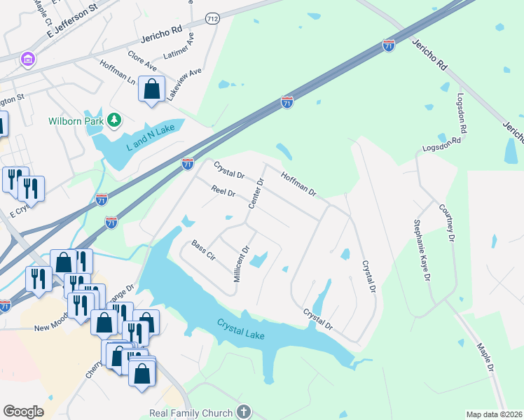 map of restaurants, bars, coffee shops, grocery stores, and more near 1815 Reel Drive in La Grange