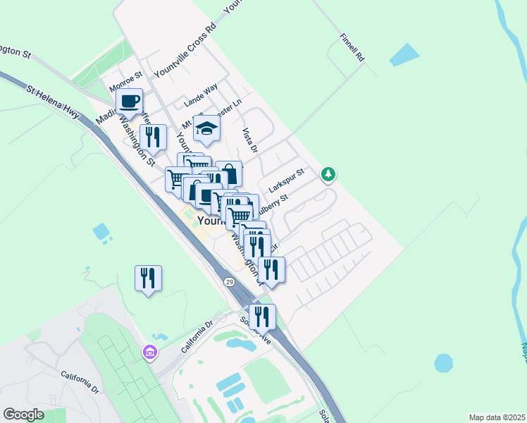 map of restaurants, bars, coffee shops, grocery stores, and more near 6641 Oak Leaf Court in Yountville