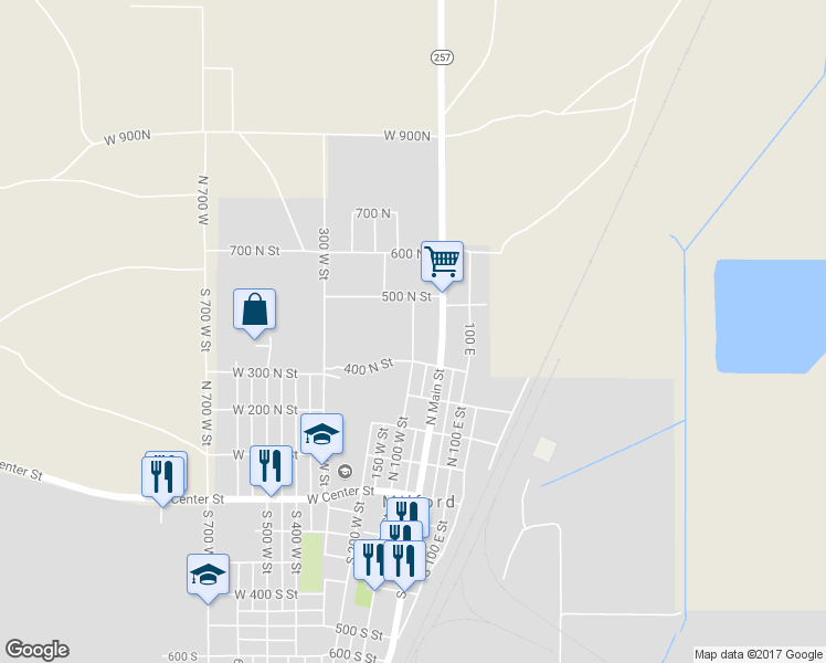 map of restaurants, bars, coffee shops, grocery stores, and more near 481 North 100 West Street in Milford