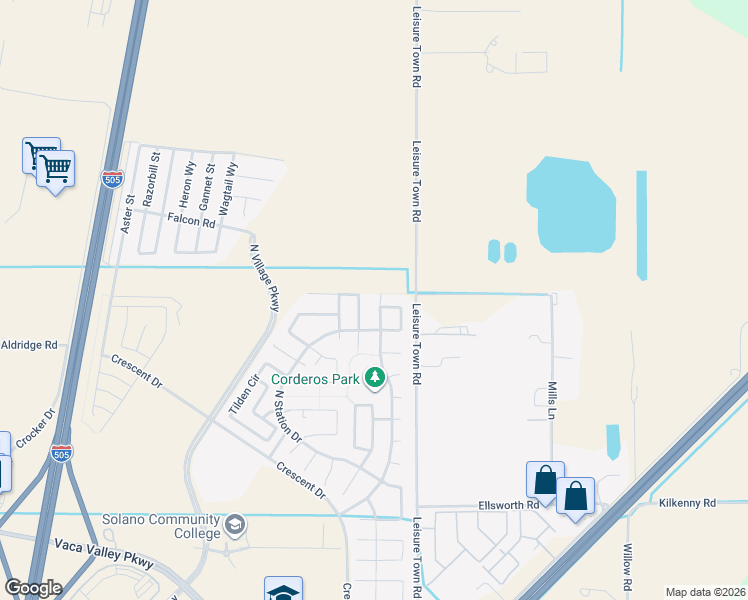map of restaurants, bars, coffee shops, grocery stores, and more near 1157 Parkside Drive in Vacaville