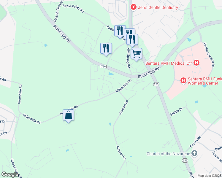 map of restaurants, bars, coffee shops, grocery stores, and more near 2165 Reserve Circle in Harrisonburg