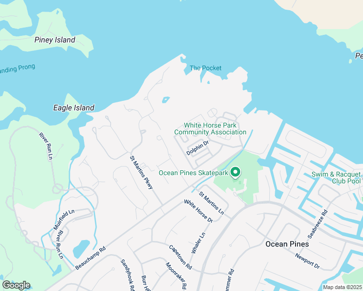 map of restaurants, bars, coffee shops, grocery stores, and more near 360 Timberline Circle in Ocean Pines