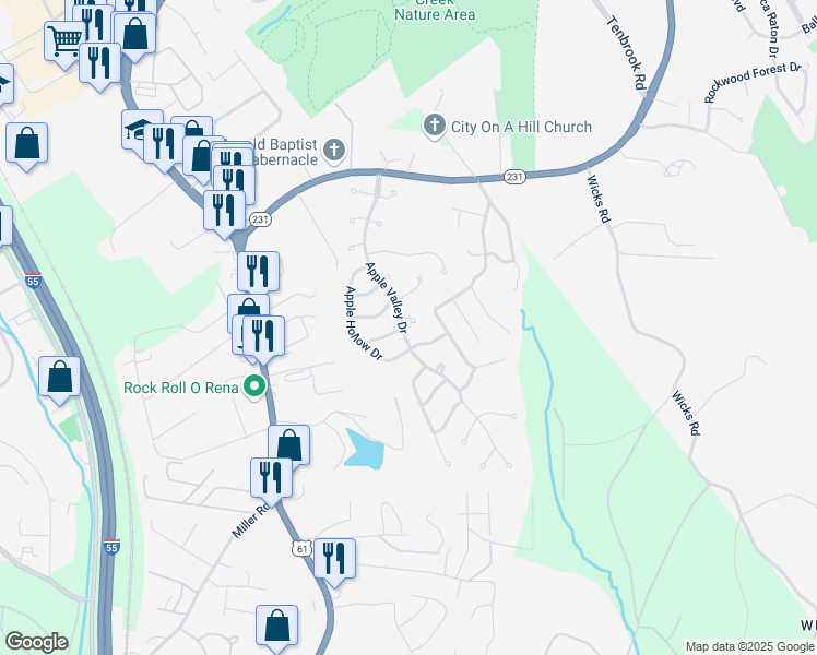 map of restaurants, bars, coffee shops, grocery stores, and more near 1048 Crabapple Court in Arnold