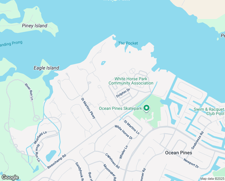 map of restaurants, bars, coffee shops, grocery stores, and more near 360 Timberline Circle in Ocean Pines