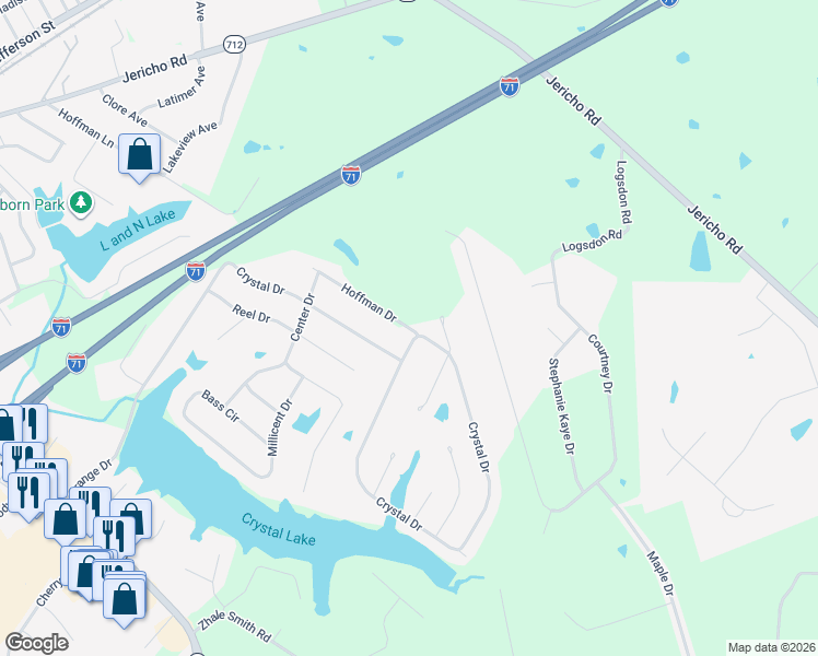map of restaurants, bars, coffee shops, grocery stores, and more near 1712 Hoffman Drive in La Grange