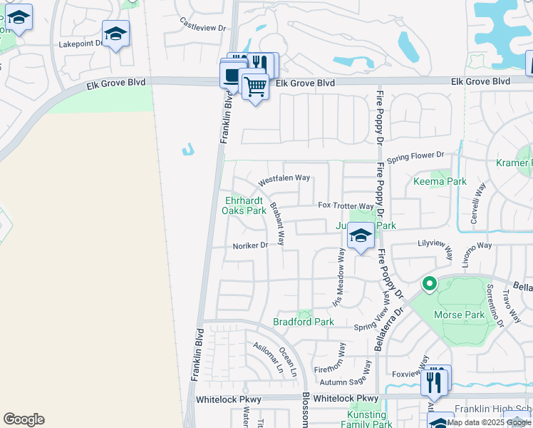 map of restaurants, bars, coffee shops, grocery stores, and more near 4816 Brabant Way in Elk Grove