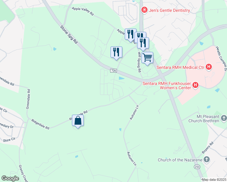 map of restaurants, bars, coffee shops, grocery stores, and more near 2015 Reserve Circle in Harrisonburg