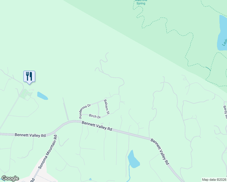 map of restaurants, bars, coffee shops, grocery stores, and more near 4625 Ponderosa Drive in Santa Rosa