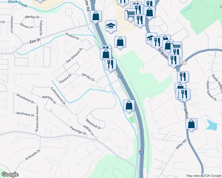 map of restaurants, bars, coffee shops, grocery stores, and more near 2040 Sierra Parkway in Arnold