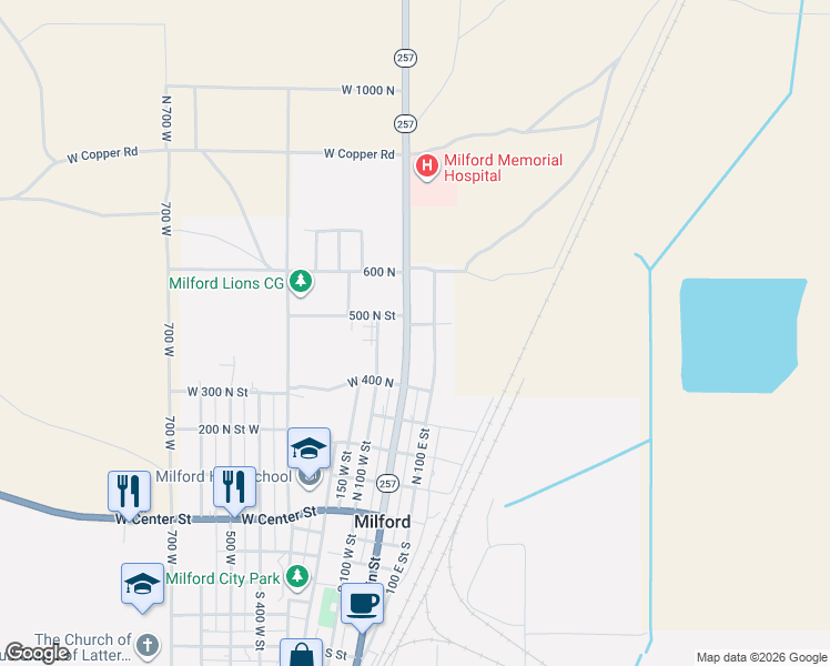 map of restaurants, bars, coffee shops, grocery stores, and more near 480 North Main Street in Milford